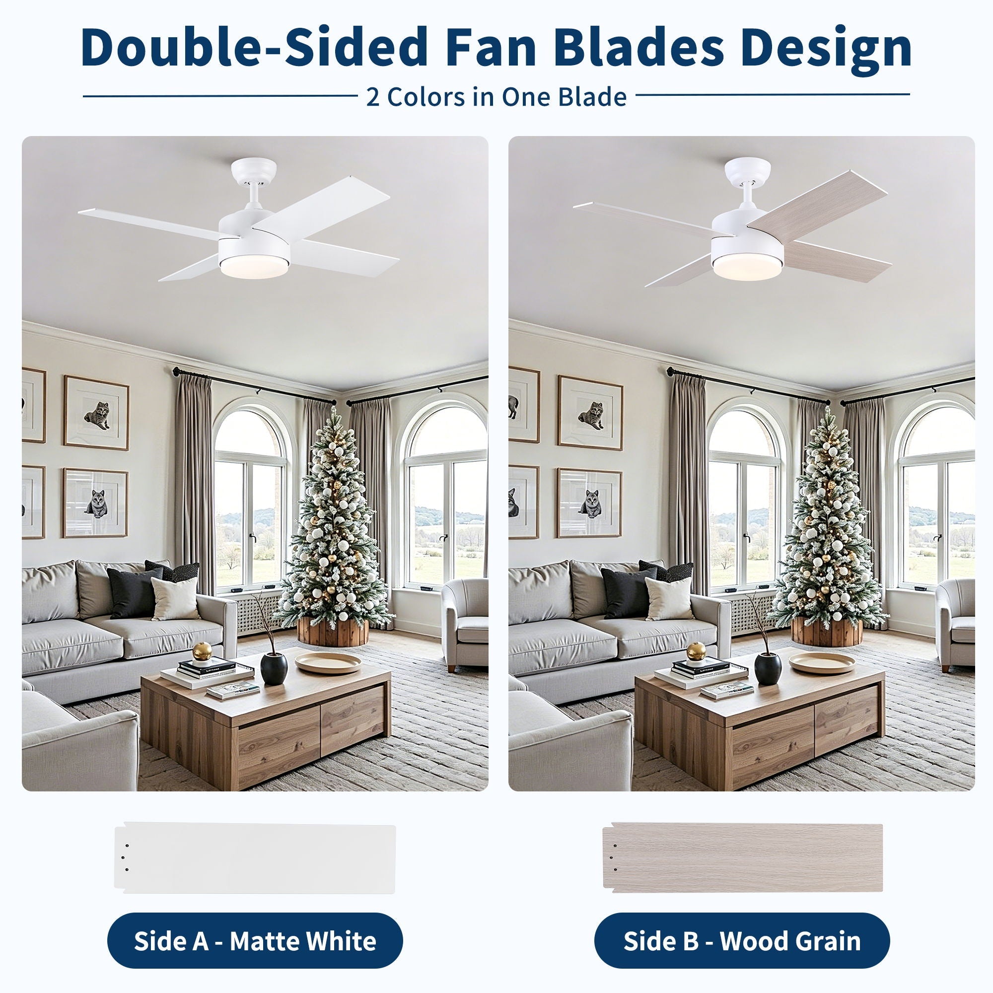 Ceiling Fan With Remote Control, Reversible DC Motor, 6 Speeds, 3 Dimmable LED, Quiet Timer For Indoor - White by HouseOfZazla