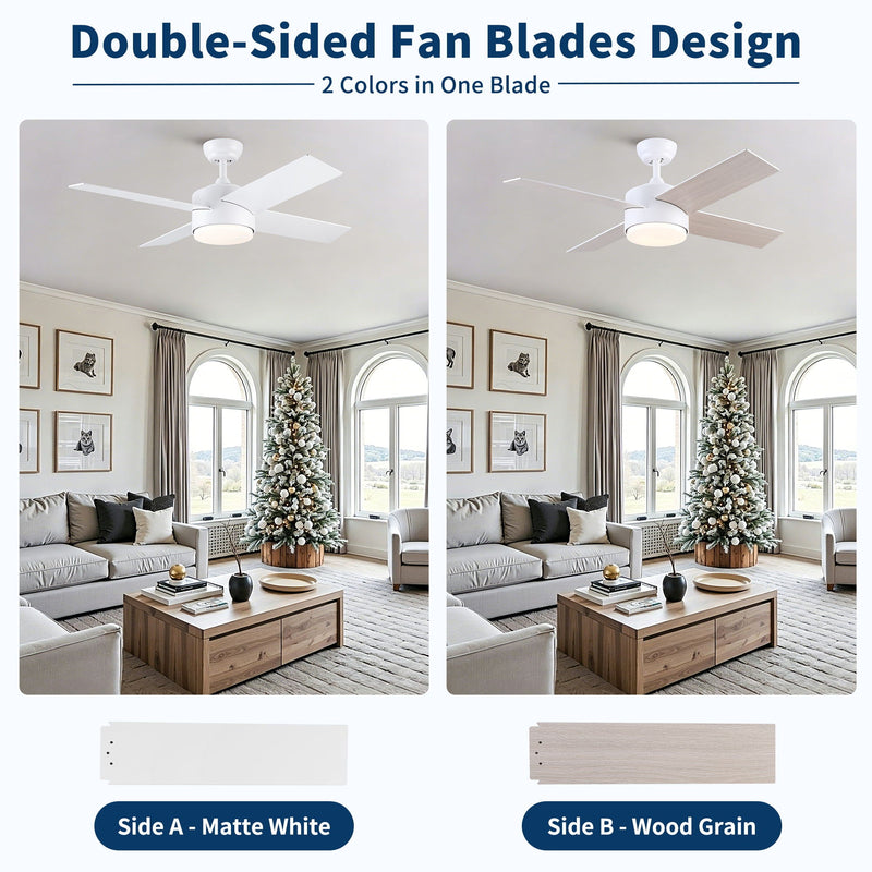 Ceiling Fan With Remote Control, Reversible DC Motor, 6 Speeds, 3 Dimmable LED, Quiet Timer For Indoor - White by HouseOfZazla