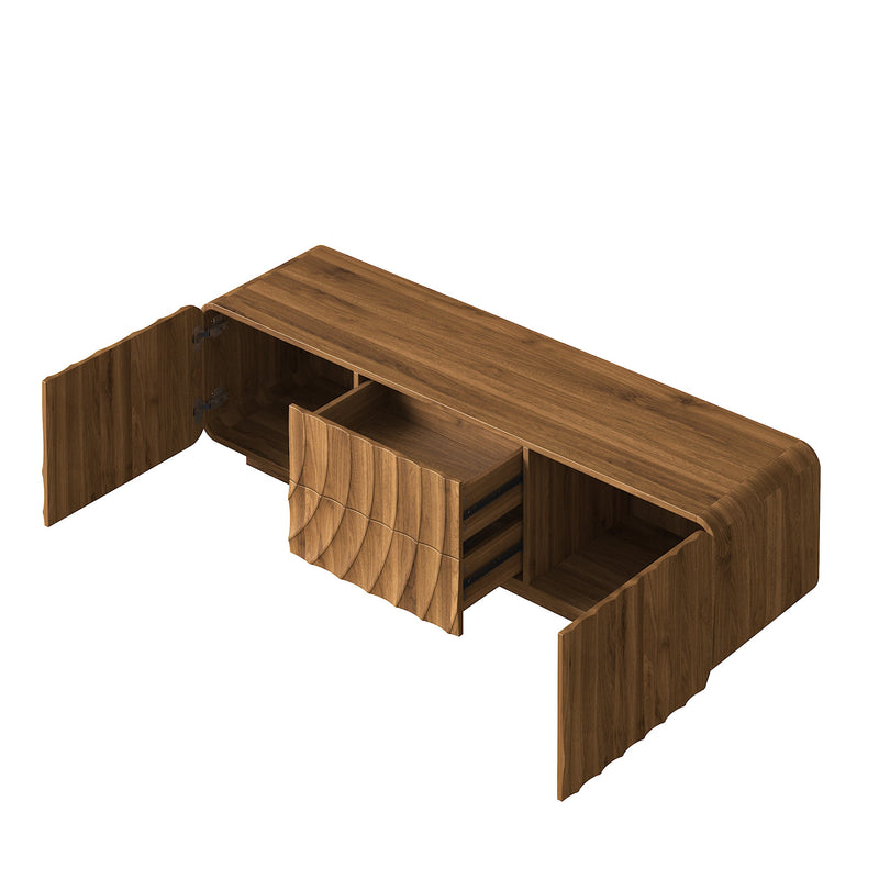 58" Spiral Wave TV Console with Storage Cabinet and 2 Drawers - Natural Finish, photo 8 of 10