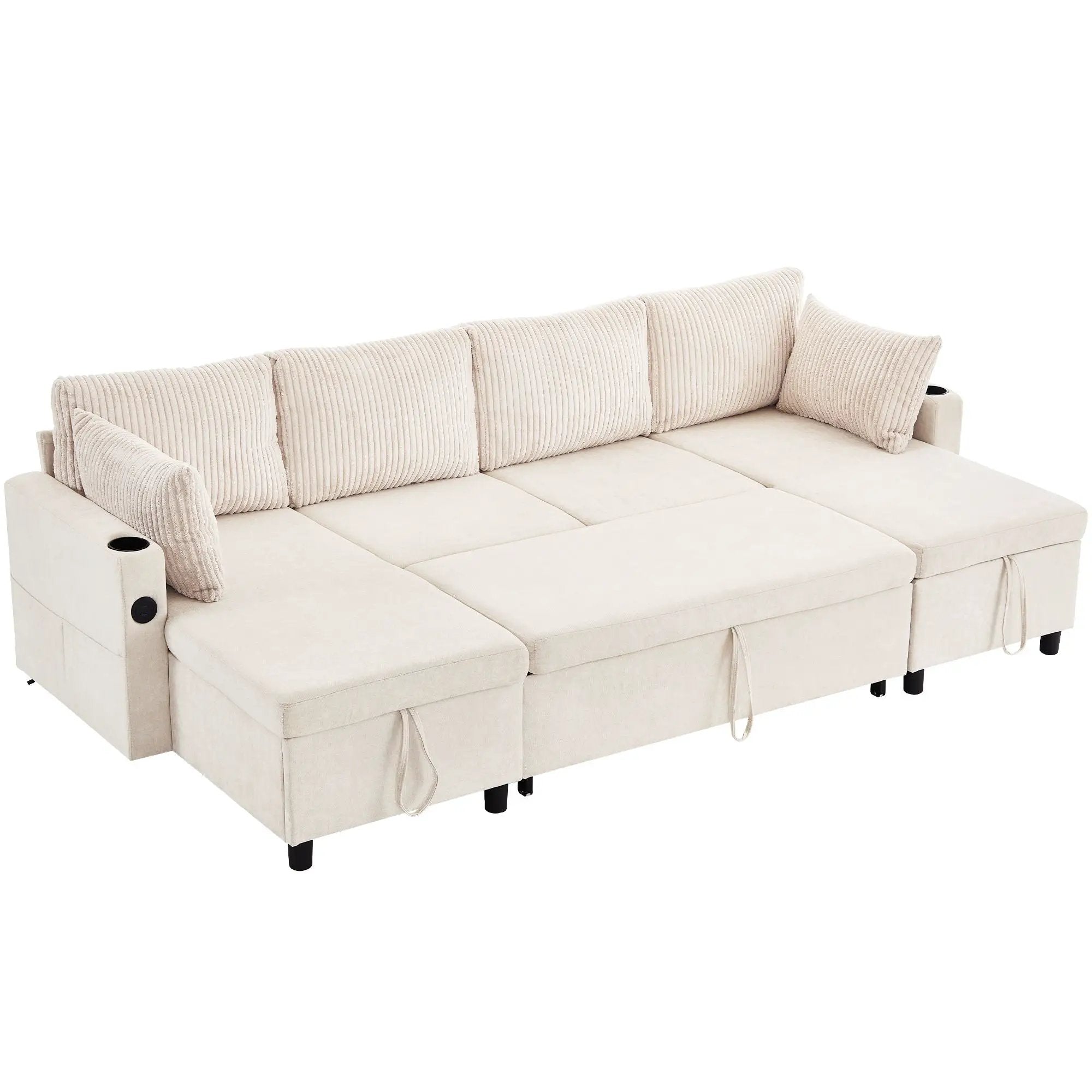 Sectional Sofa Bed With Pull Out Sleeper, USB Ports, Cup Holders by HouseOfZazla