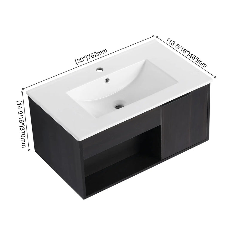Wall Mounted Floating Bathroom Vanity With Open Shelf & Soft Close Door