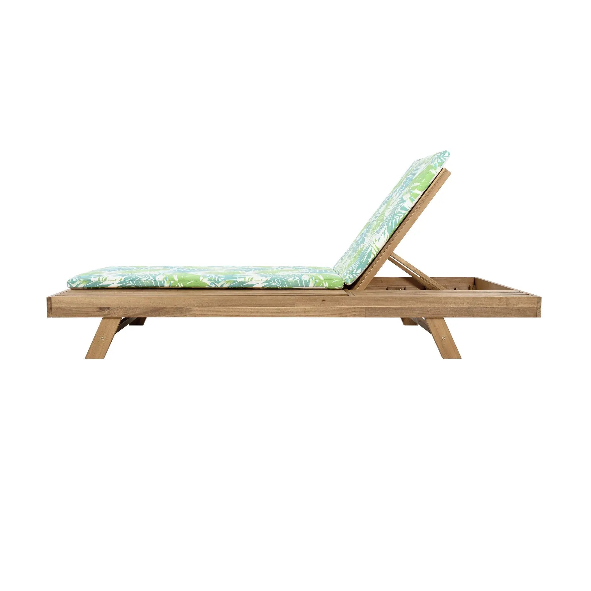 Lounge Chaise Set, Space Available On One Side, Acacia Wood In light brown With Water-Resistant Lounge Cushions (Leaf Coconut & 2 Inch Thick) – Matching Cream/Dark Grey Version Available by HouseOfZazla