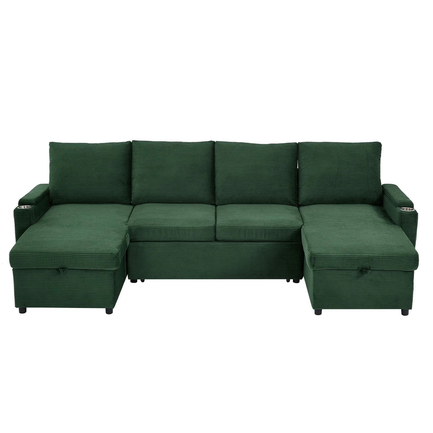 U Shaped Sectional Sofa Bed With Storage Chaise Lounges, USB Ports, And Cup Holders by Unique Piece Furniture