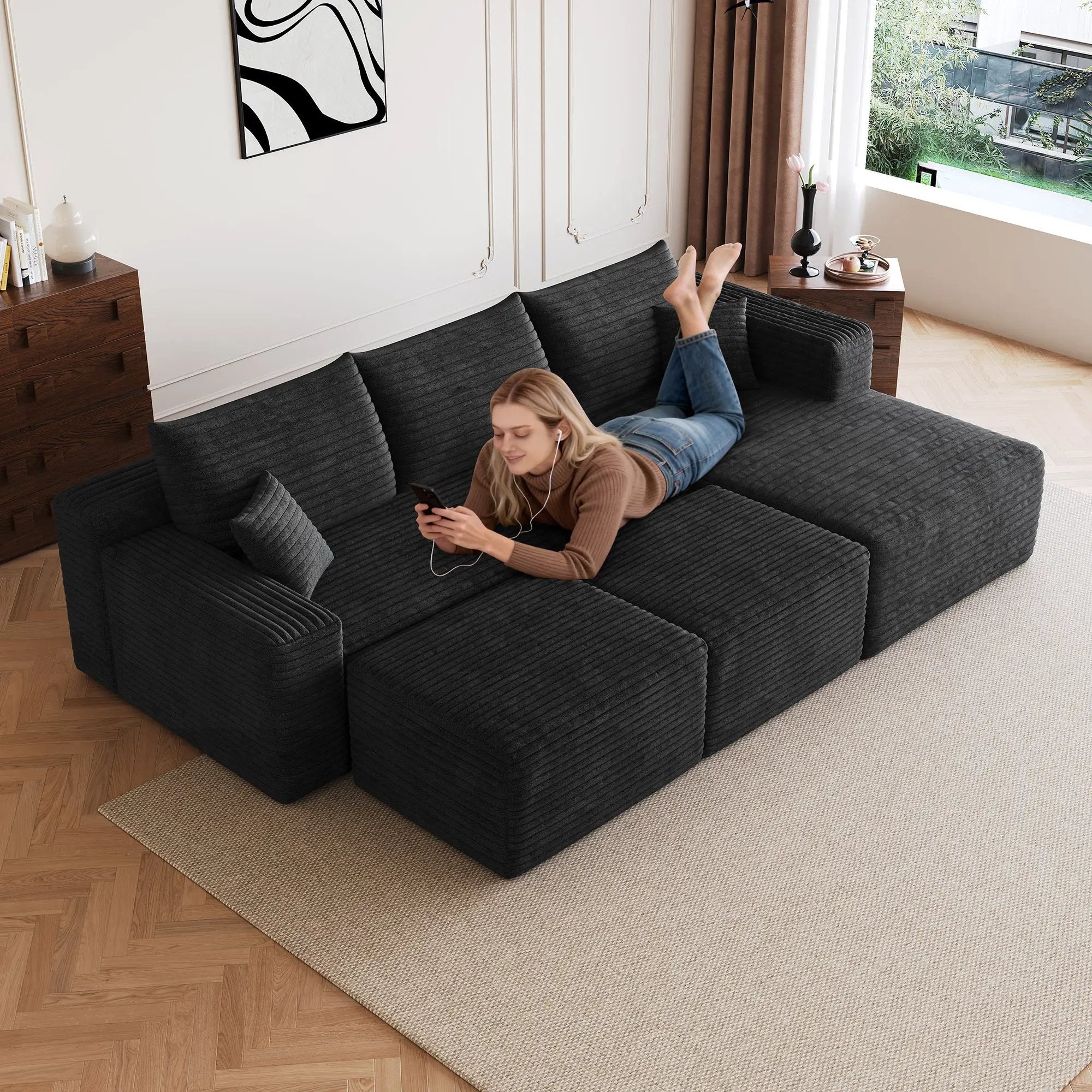 95" Cloud Sectional Sofa with 2 Ottomans by HouseOfZazla