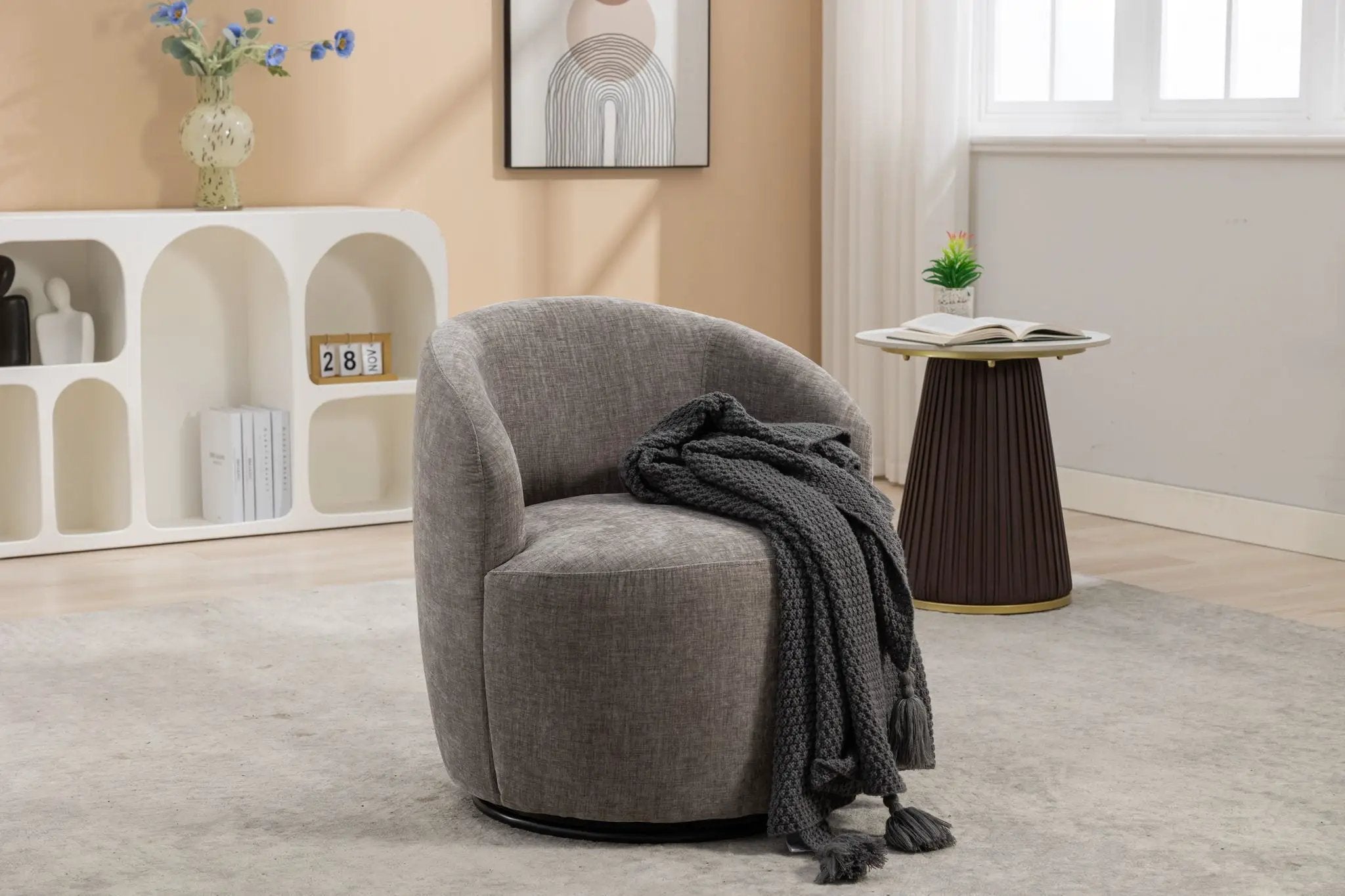 Fabric Swivel Accent Armchair Barrel Chair With Powder Coating Metal Ring by HouseOfZazla