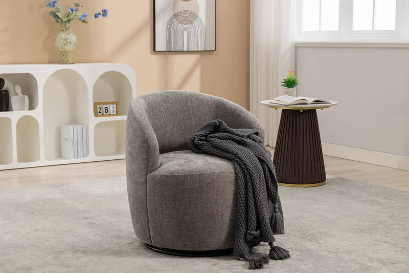 Fabric Swivel Accent Armchair Barrel Chair With Powder Coating Metal Ring by HouseOfZazla