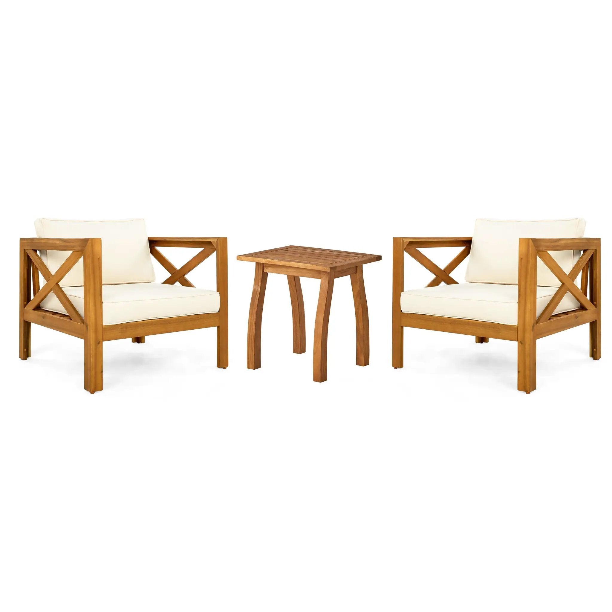 Patio Conversation Set with Acacia Wood Armchairs and End Table by HouseOfZazla