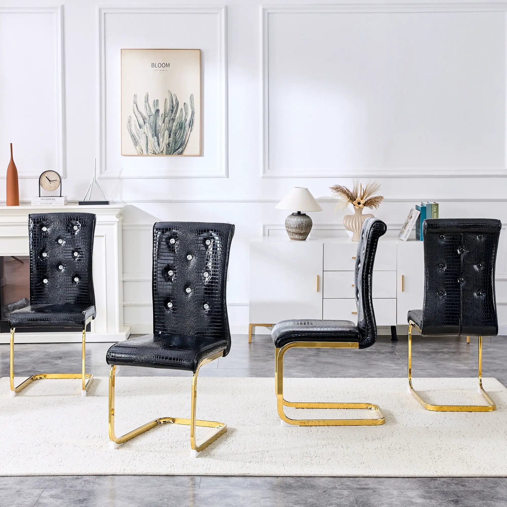 Elegant Design Alligator Skin Upholstered Dining Chairs by Unique Piece Furniture