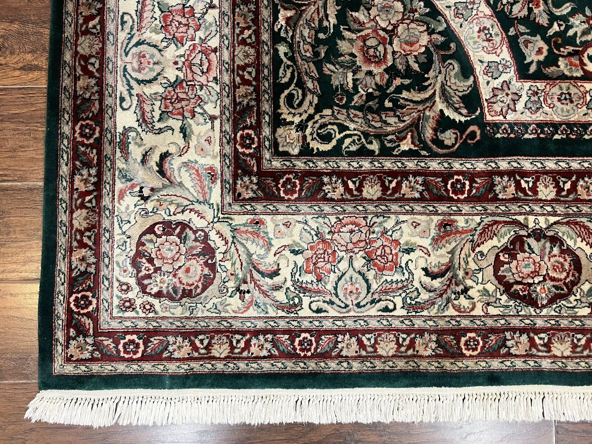 Pak Persian Rug 9x12, Dark Green and Cream, Floral Medallion, Elegant Handmade Wool Carpet 9 x 12 by Jewel Rugs