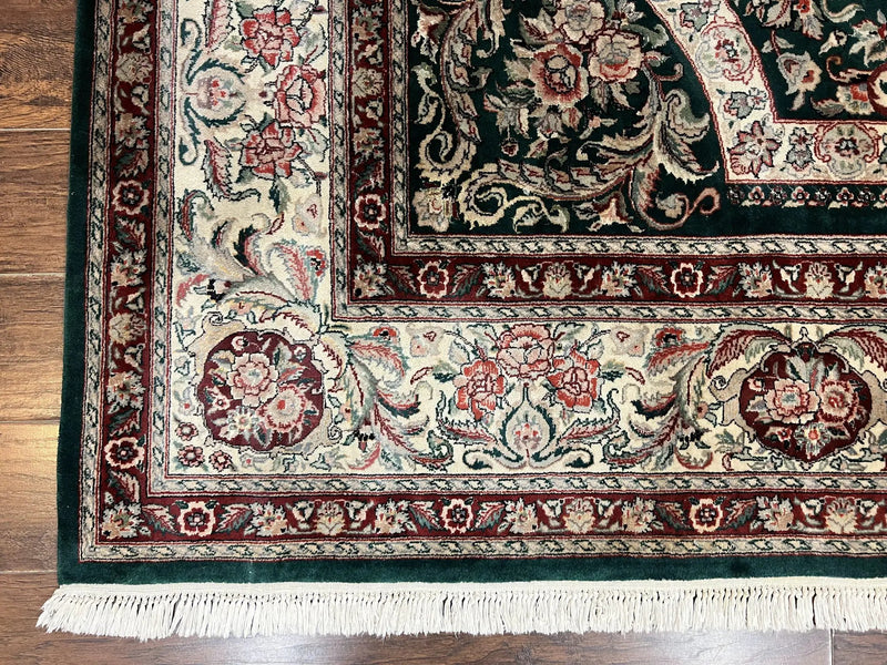 Pak Persian Rug 9x12, Dark Green and Cream, Floral Medallion, Elegant Handmade Wool Carpet 9 x 12 by Jewel Rugs