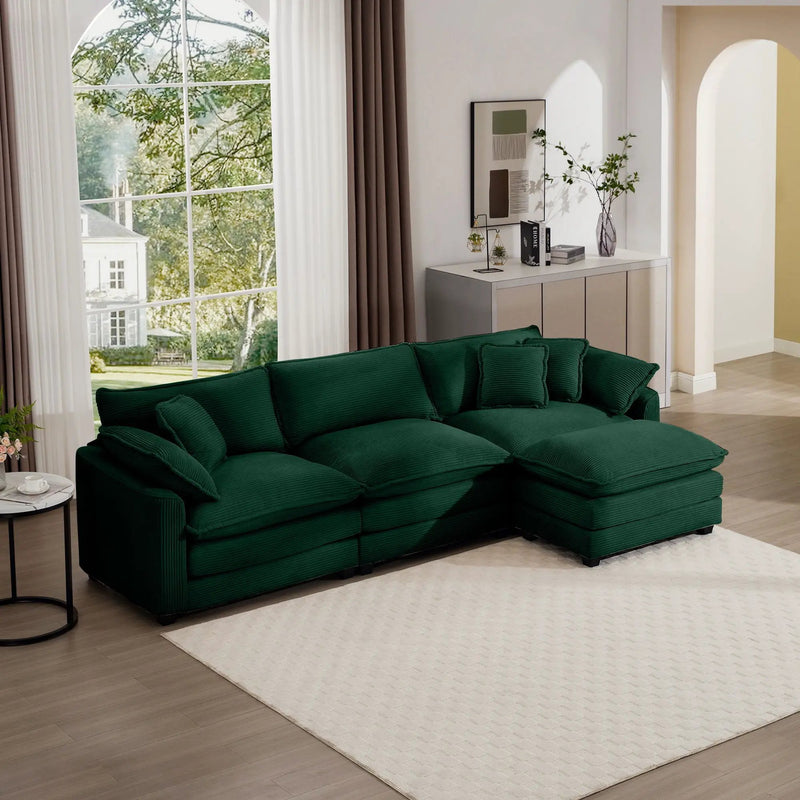 Modern Oversized Modular Cushion Sofa With Ottoman, Low Back, Deep Seating Sofa Set by Unique Piece Furniture