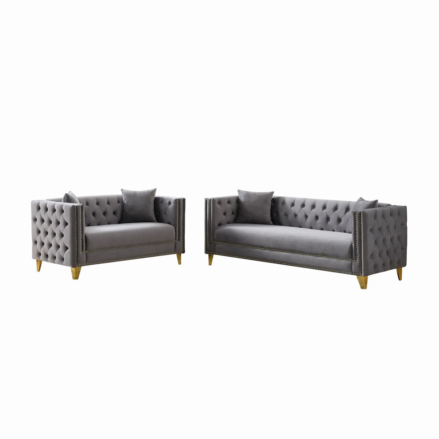 Deep Seat Sofa With Button Nailhead, Square Arm Couches by HouseOfZazla