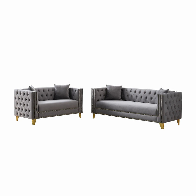 Deep Seat Sofa With Button Nailhead, Square Arm Couches by HouseOfZazla