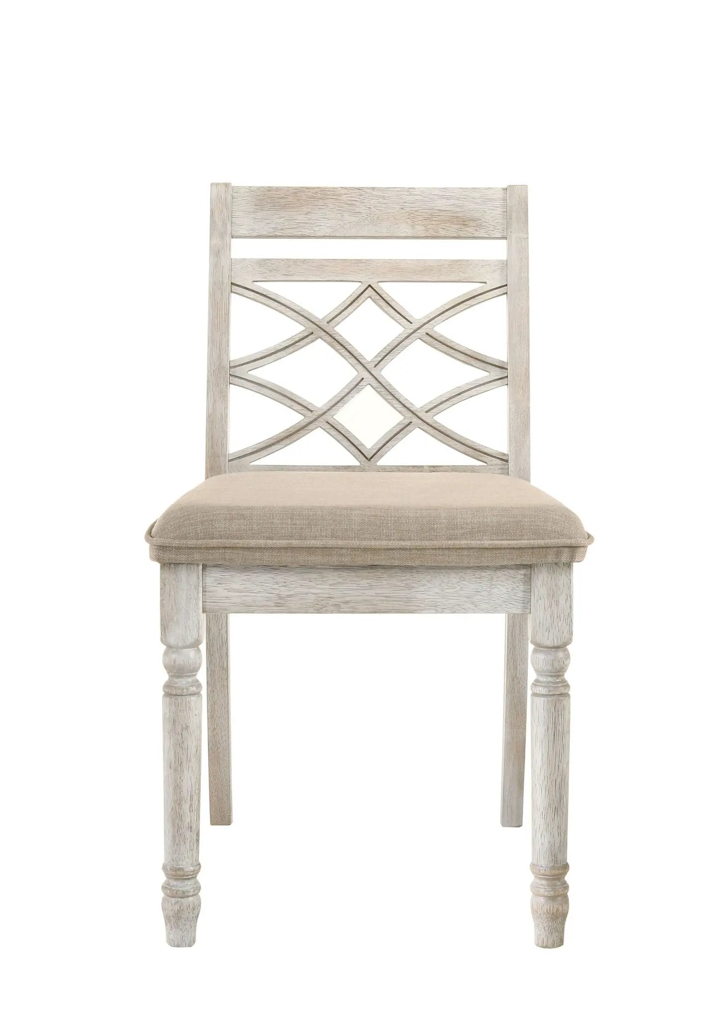 Havanna - 5 Piece Wide Round Dining Table With Off White Chairs (Set of 5) - Vintage Walnut by HouseOfZazla
