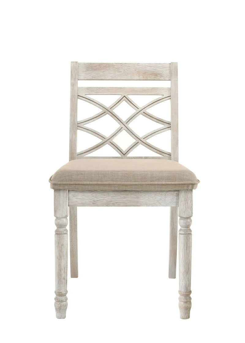 Havanna - 5 Piece Wide Round Dining Table With Off White Chairs (Set of 5) - Vintage Walnut by HouseOfZazla