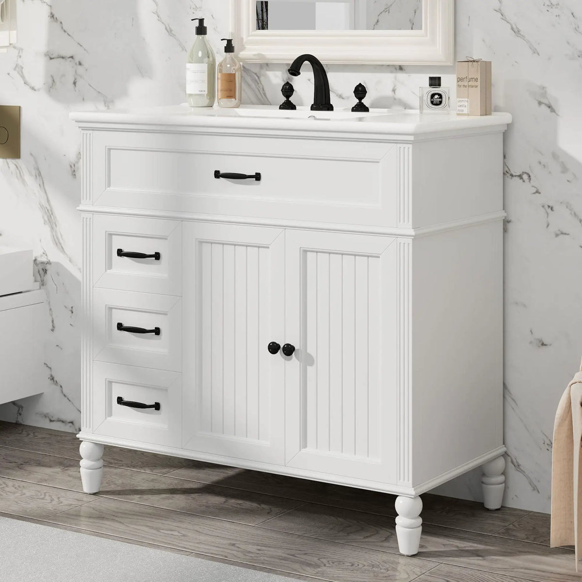 Bathroom Vanity With Sink, 2 Doors 2 Drawers, Freestanding Design by HouseOfZazla