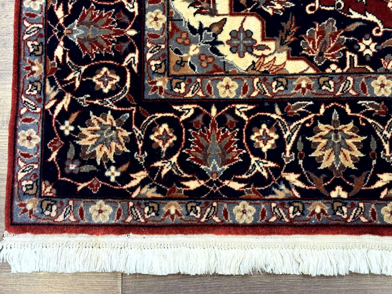 Sino Persian Rug 4x6, Traditional Wool Hand Knotted Carpet, Red Navy Blue, 225 KPSI by Jewel Rugs