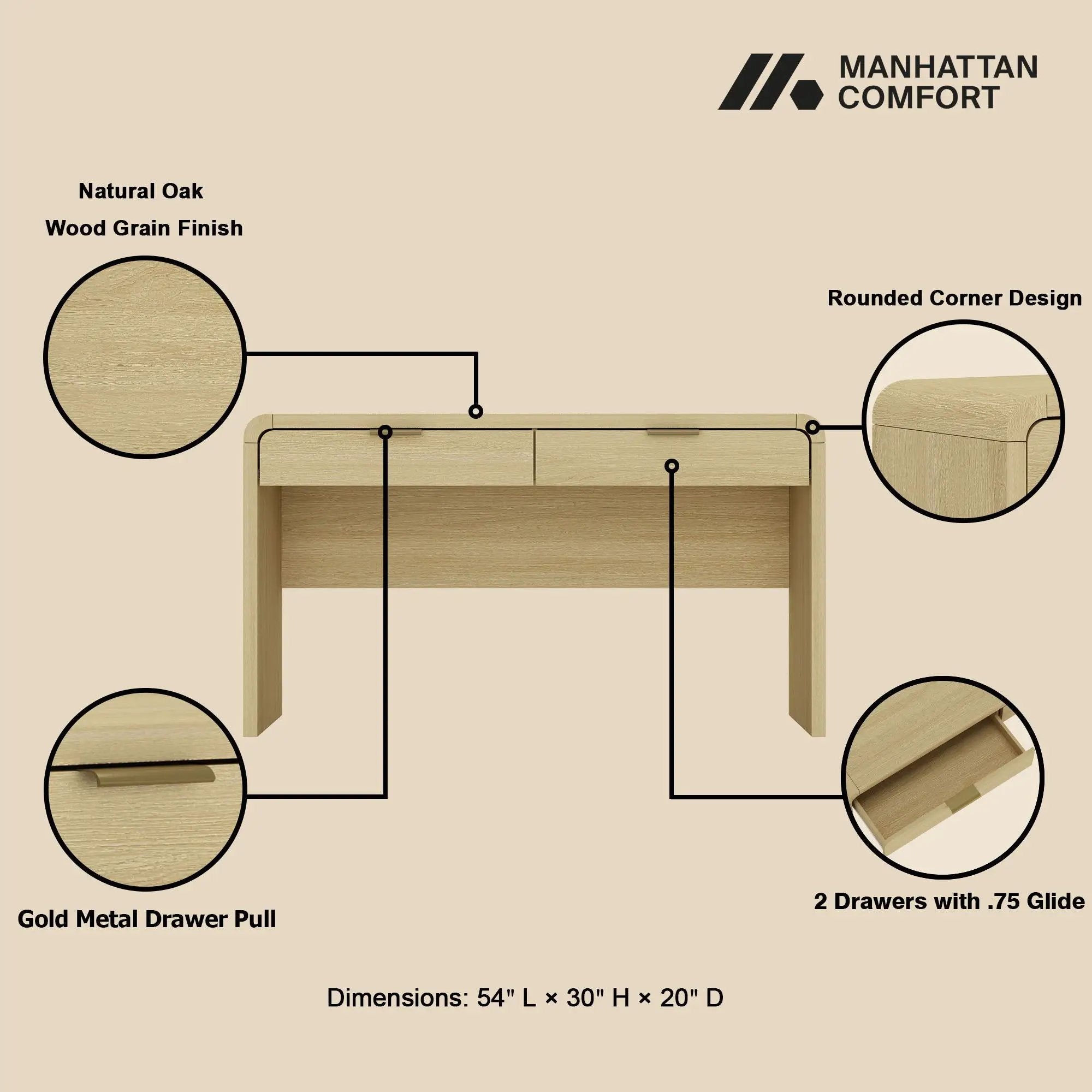 Grace - Office Desk With 2 Drawers - Oak by HouseOfZazla