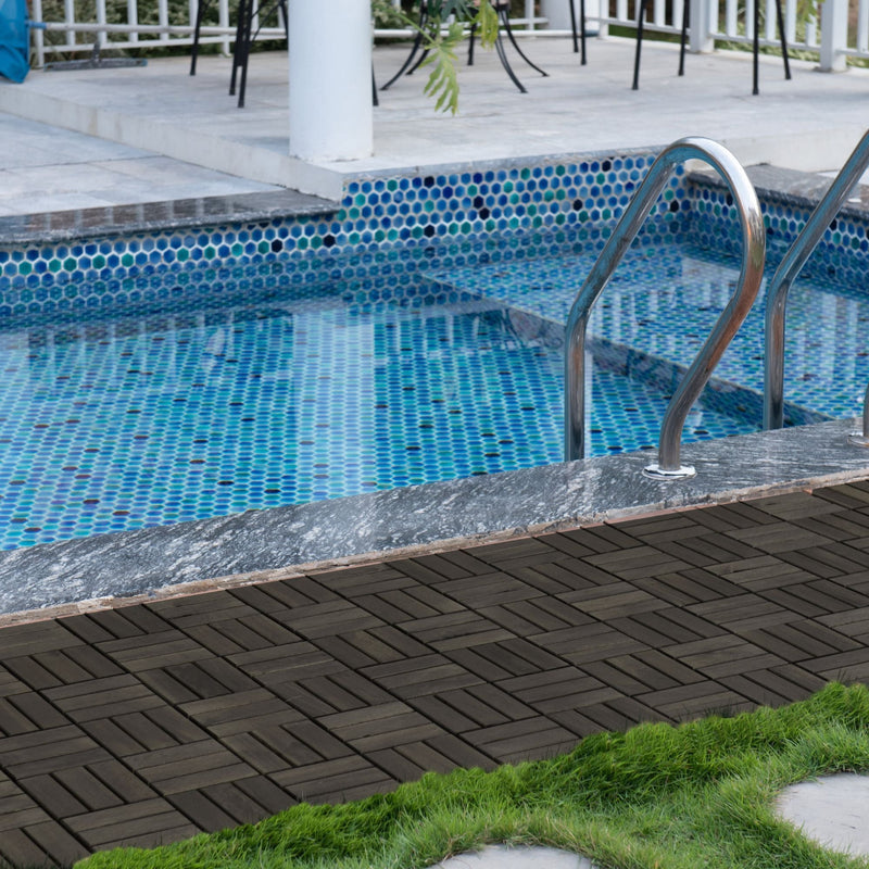 Acacia Wood Interlocking Deck Tiles Checker Pattern For Outdoor Flooring by HouseOfZazla