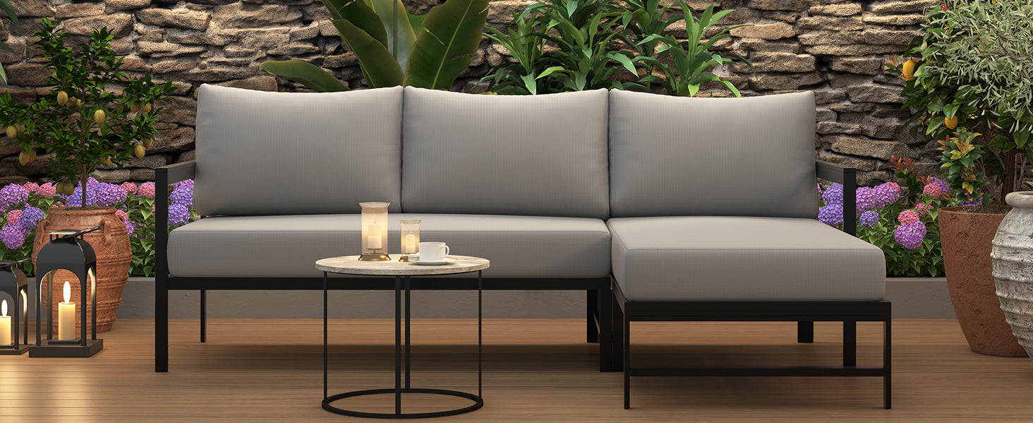 U_style Outdoor L-Shaped Sofa with Iron Frame and Ultra-Thick Cushions by HouseOfZazla