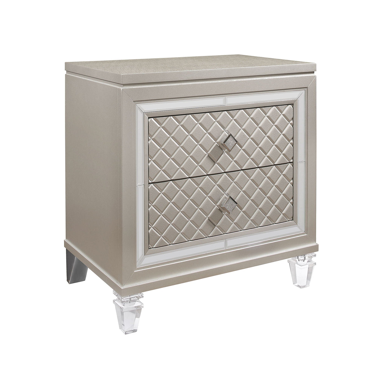 Glam Nightstand with Jewel Accents and Mirrored Details – Champagne