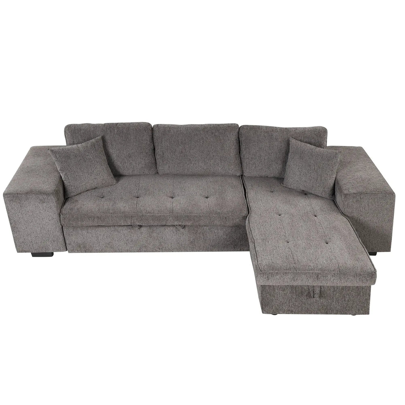 Modern L-Shape 3 Seat Reversible Sectional Couch, Pull Out Sleeper Sofa With Storage Chaise And 2 Stools For Living Room Furniture Set by HouseOfZazla