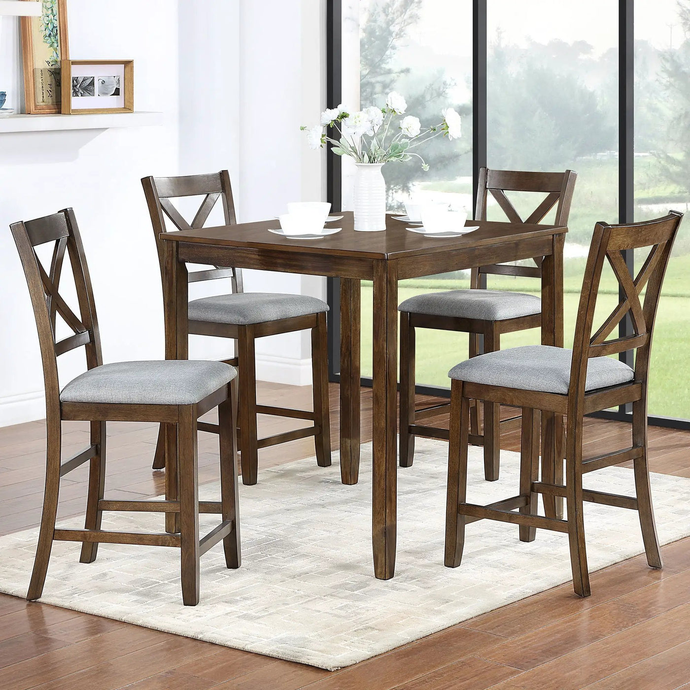 5 Piece Dining Table Set, Wooden Dining Square Table Set For 4 by Unique Piece Furniture