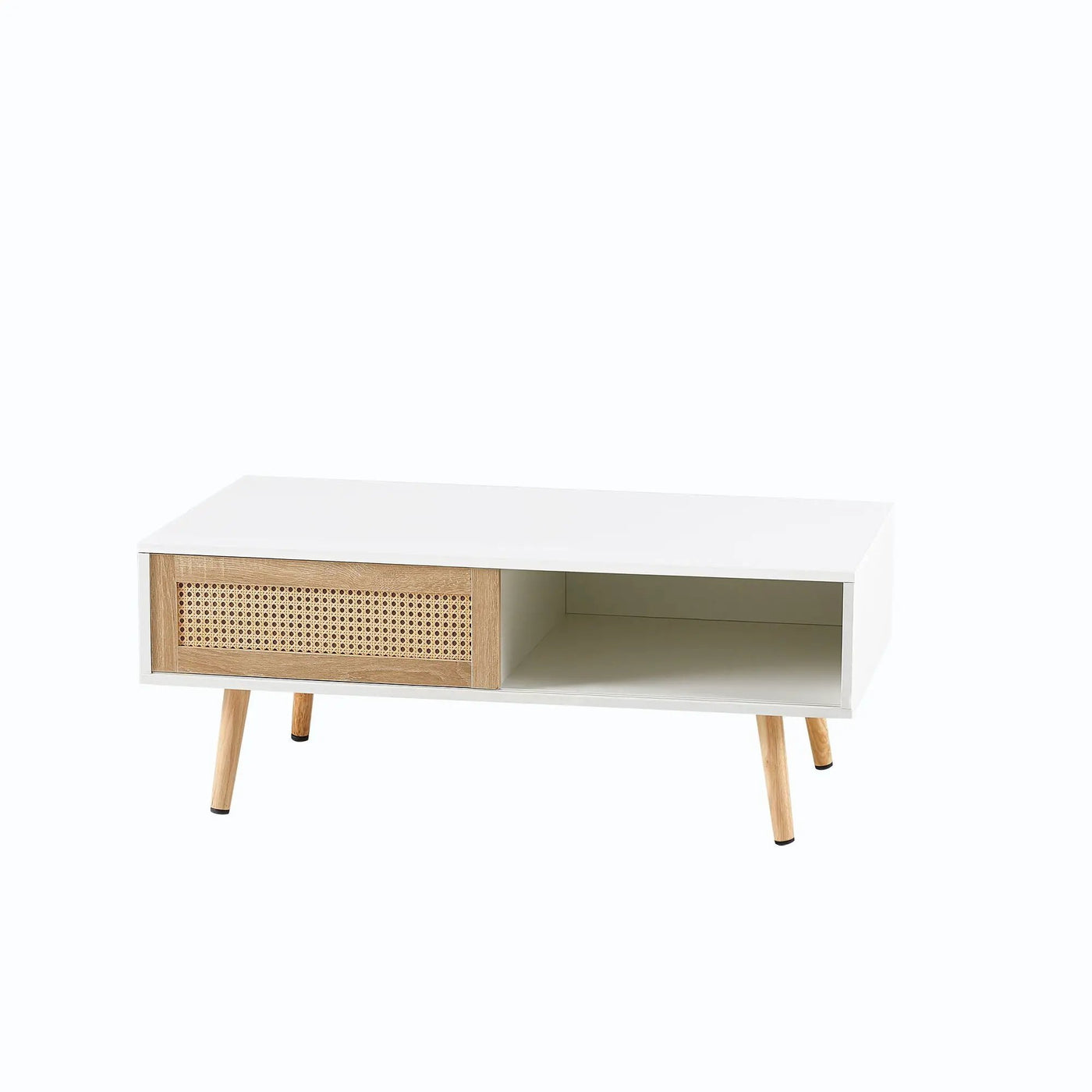 41.34" Rattan Coffee Table, Sliding Door For Storage, Solid Wood Legs, Modern Table For Living Room by Unique Piece Furniture