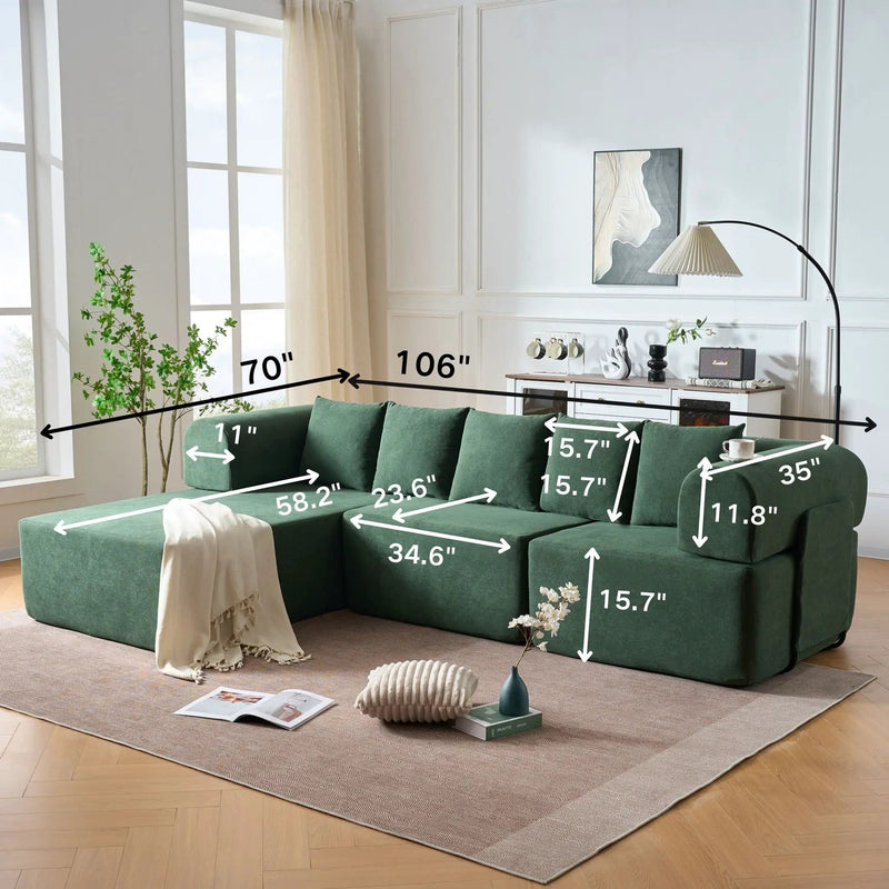 Modular L-Shaped Sectional Sofa With Deep Seat, Movable Chaise & 5 Pillows by HouseOfZazla