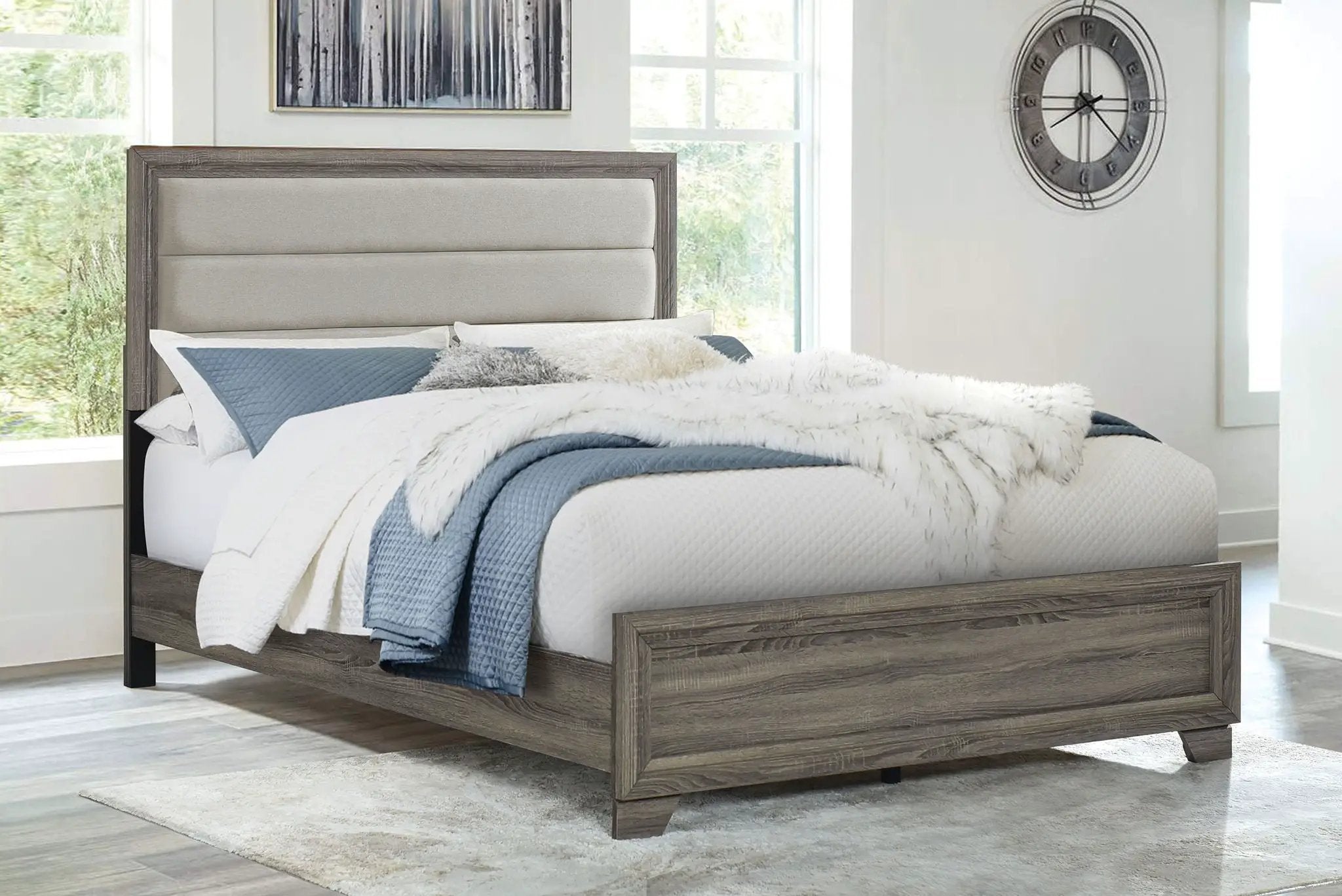 Wright 52-inch Upholstered Eastern King Bed Brown Oak by Unique Piece Furniture
