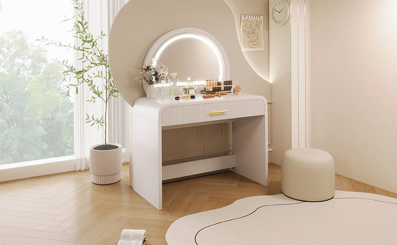 Makeup Vanity Table With Mirror Touch Screen Lighted Mirror, Dressing Table With Drawer For Bedroom - White by HouseOfZazla