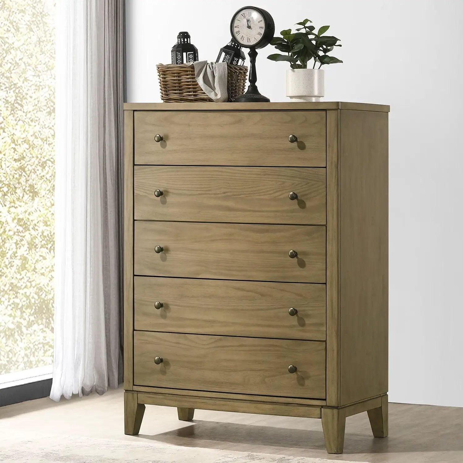 Menlo - 5 Drawer Bedroom Chest Of Drawers - Natural by HouseOfZazla