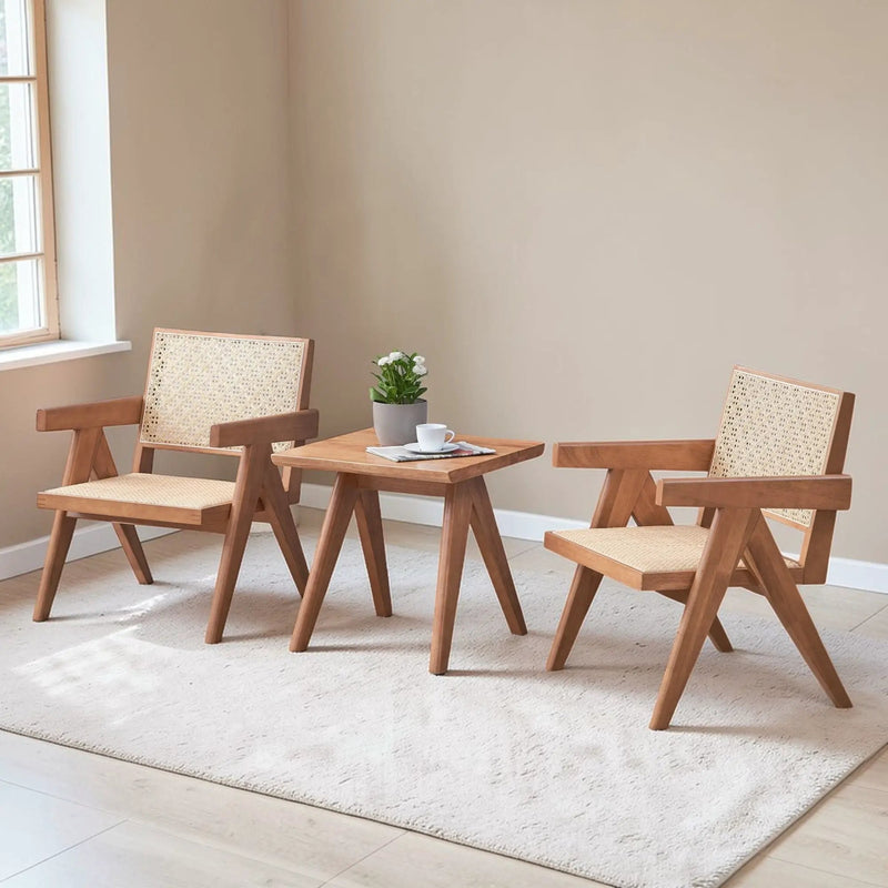 3 Piece Accent Chair Set And Matching End Table For Living Room - Natural by HouseOfZazla