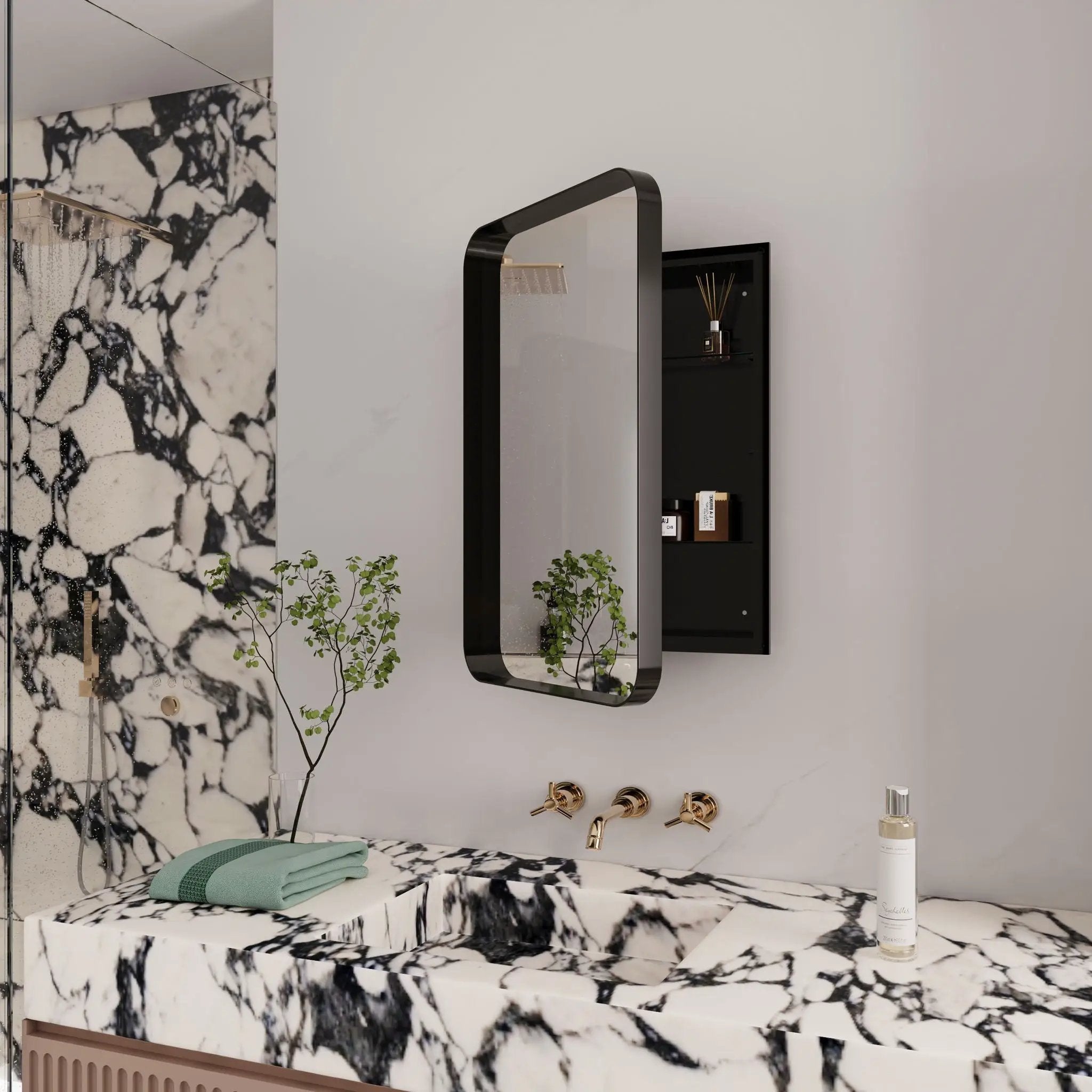 Recessed Metal Framed Medicine Cabinet With Mirror And Adjustable Shelves Wall Mirror With Storage For Bathroom by Unique Piece Furniture