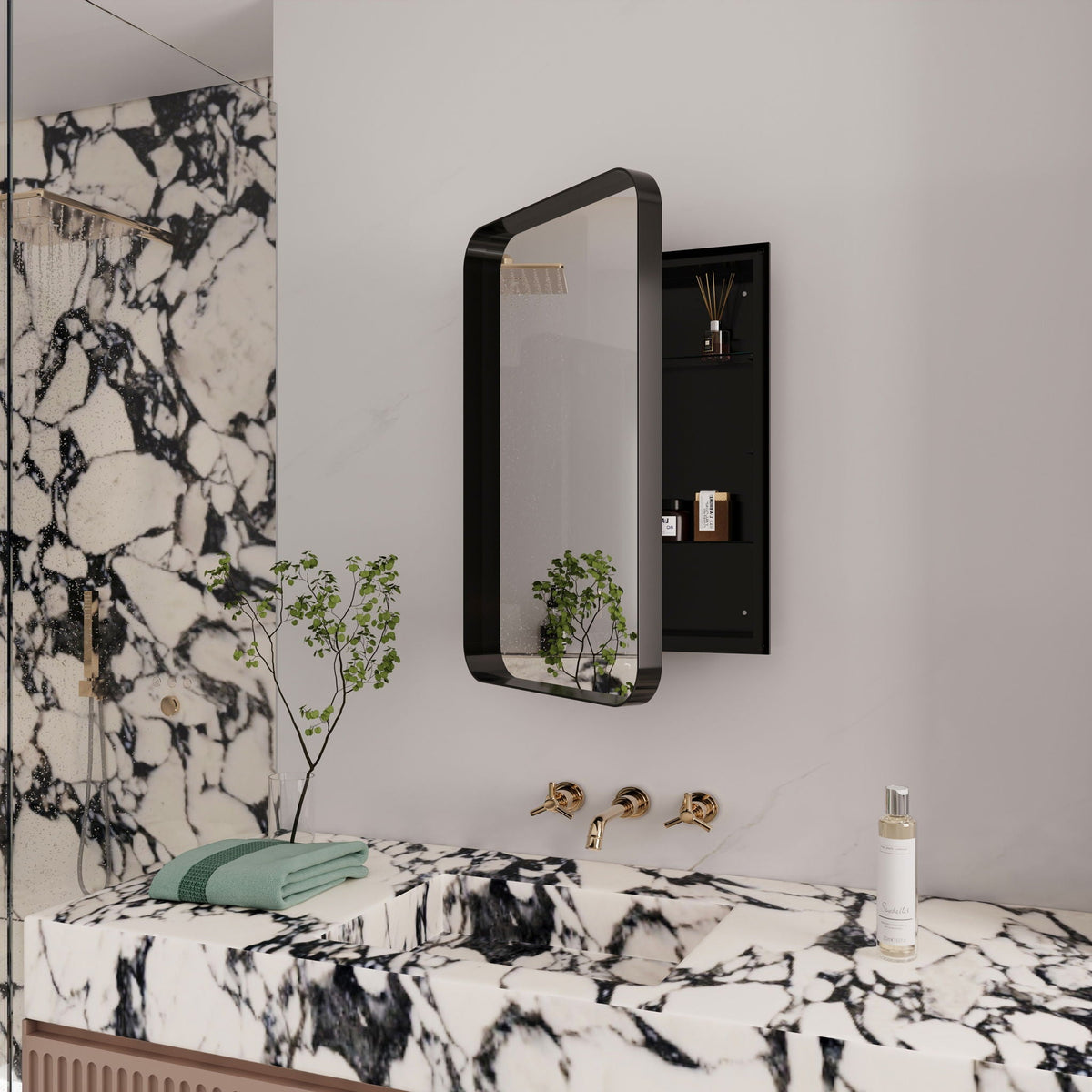 Recessed Metal Framed Medicine Cabinet with Adjustable Shelves - Black, White, or Gold, photo 13 of 30