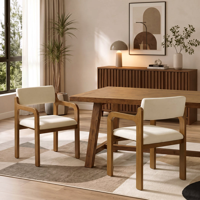 Modern Rubber Wood Dining Chairs with Upholstered Seat and Armrests - Set of 2, photo 2 of 10