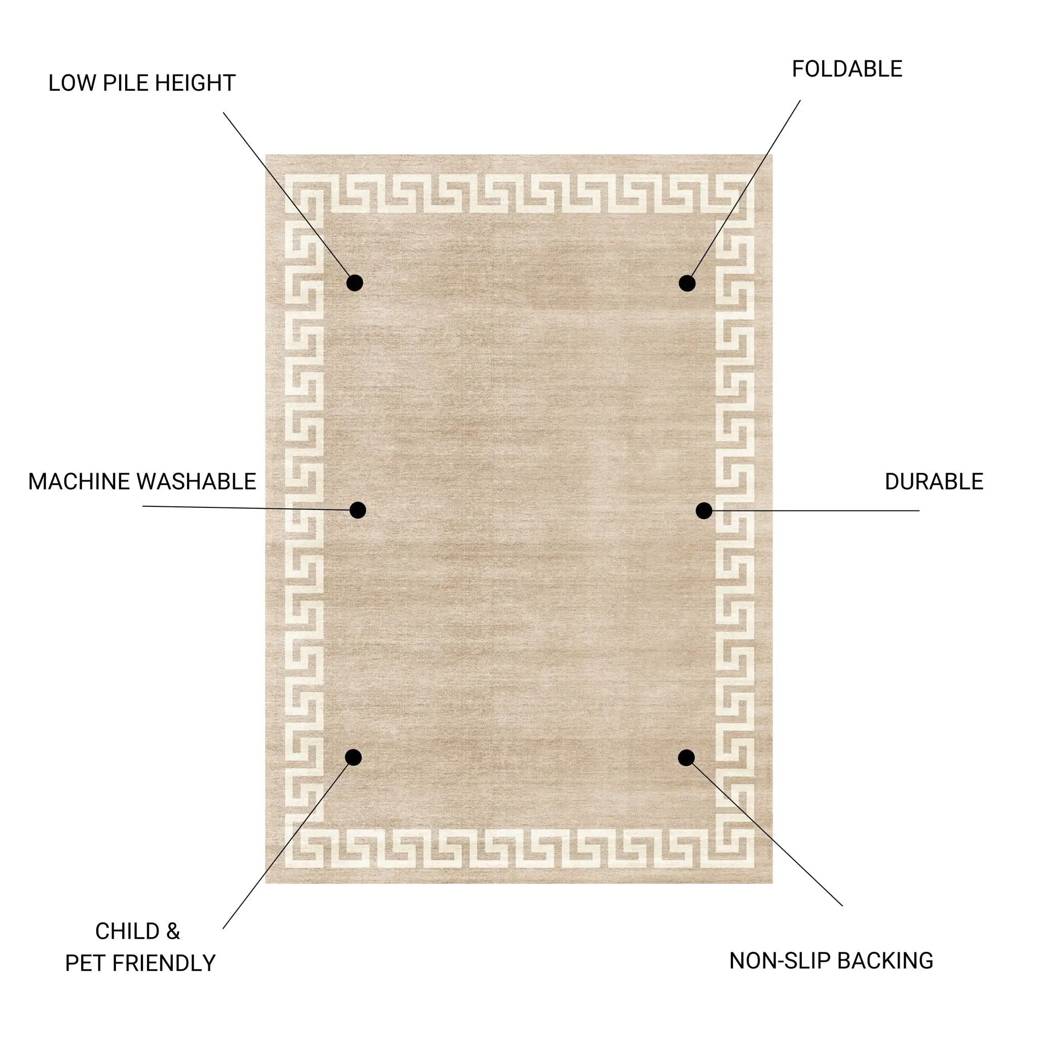 Toucan - 5' X 7' Washable Non - Slip Area Rug - Beige by HouseOfZazla