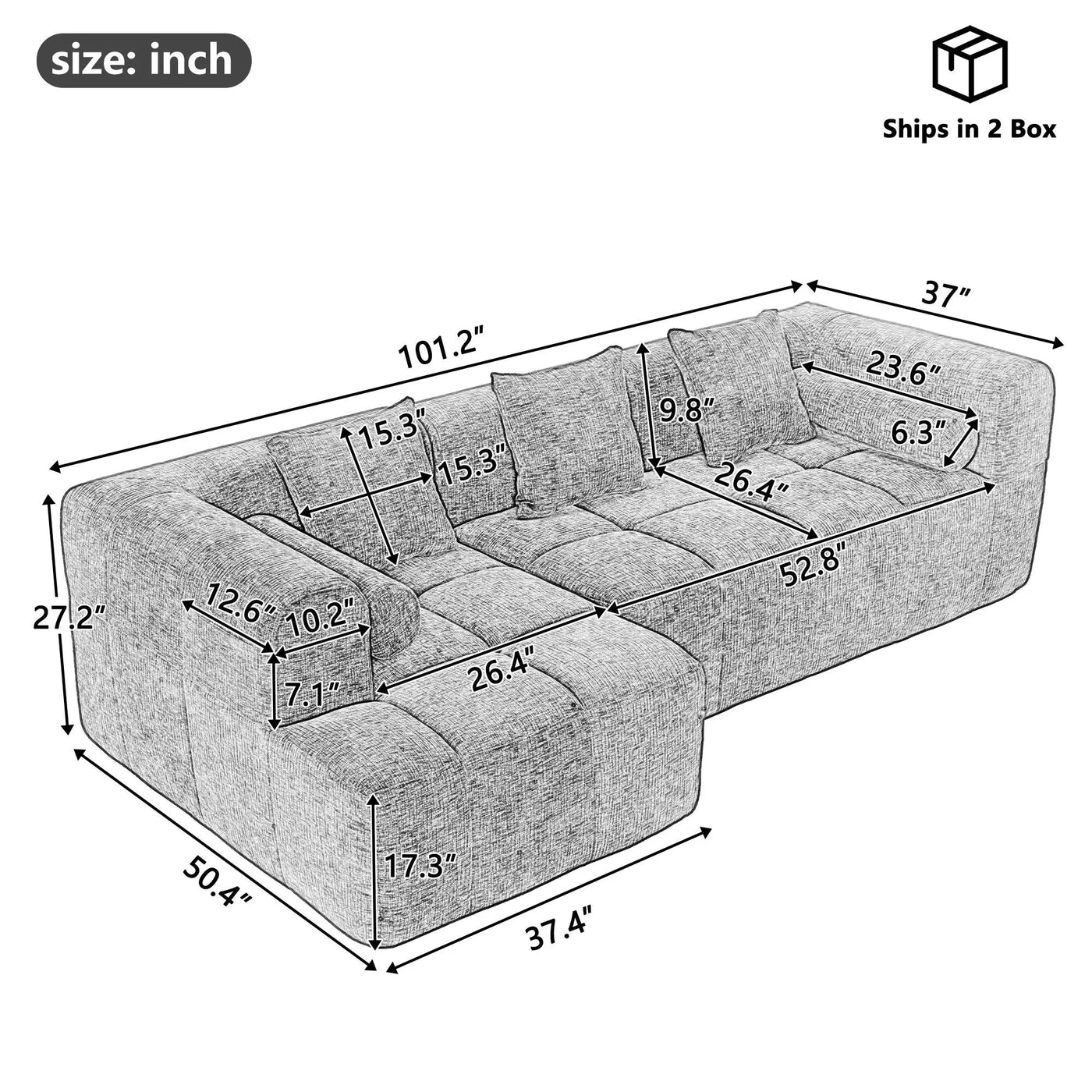 Sectional Free Combined Sofa With 2 Side Pockets by Unique Piece Furniture