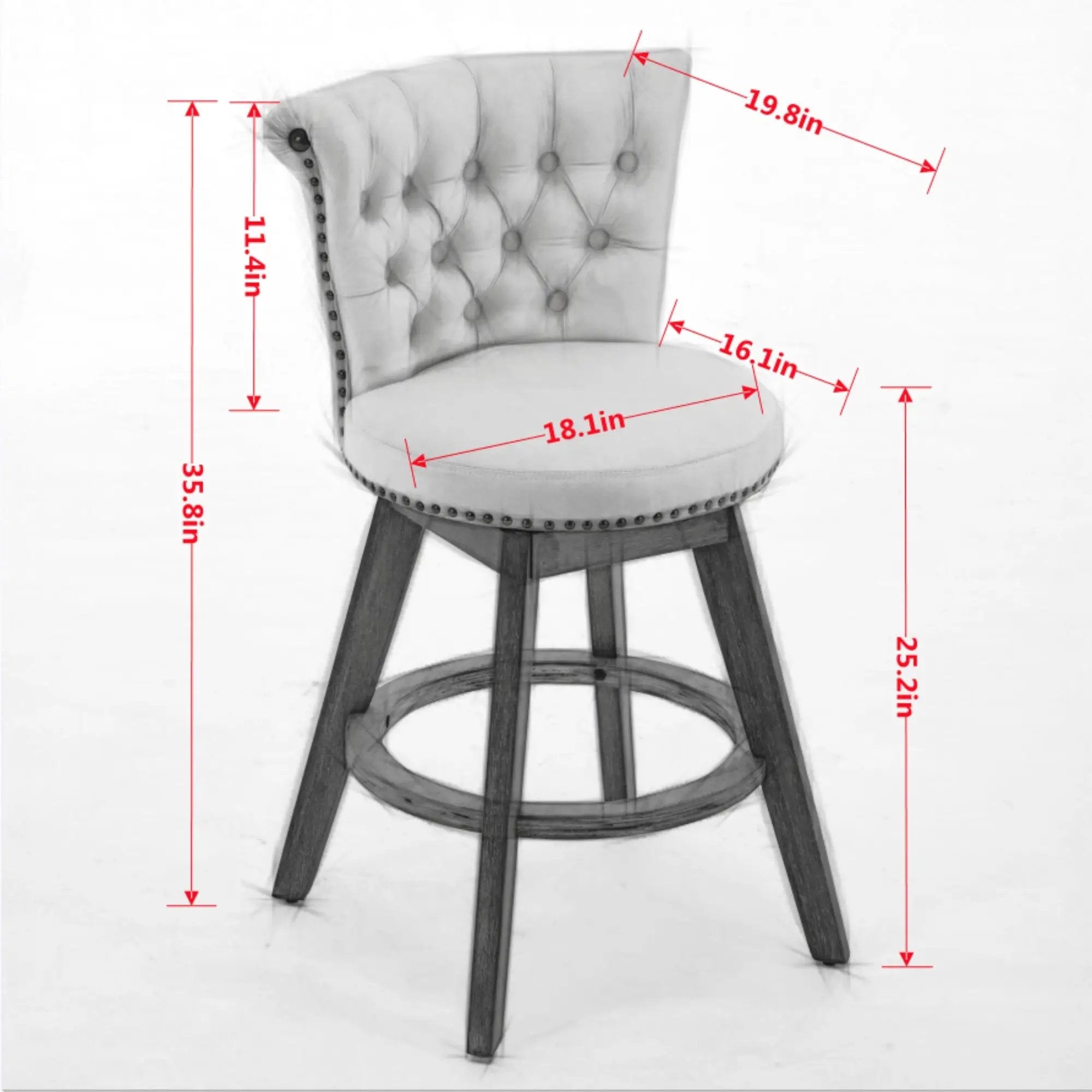 26" Counter Height Bar Stools Set of 2 with 360° Swivel and Velvet Upholstery by HouseOfZazla