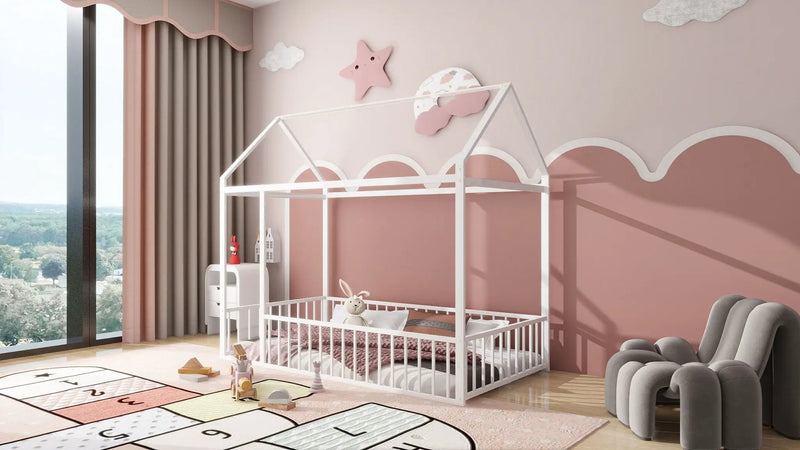 Metal Bed House Bed Frame With Fence by HouseOfZazla