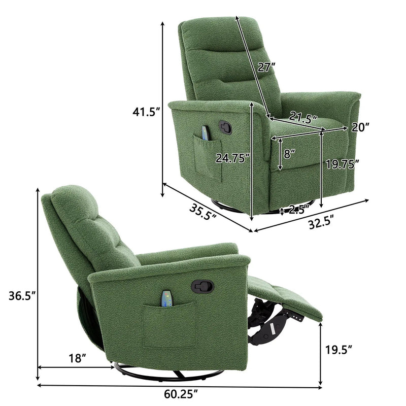 Manual Recliner Chair With 8-Point Massage and Swivel Function by HouseOfZazla