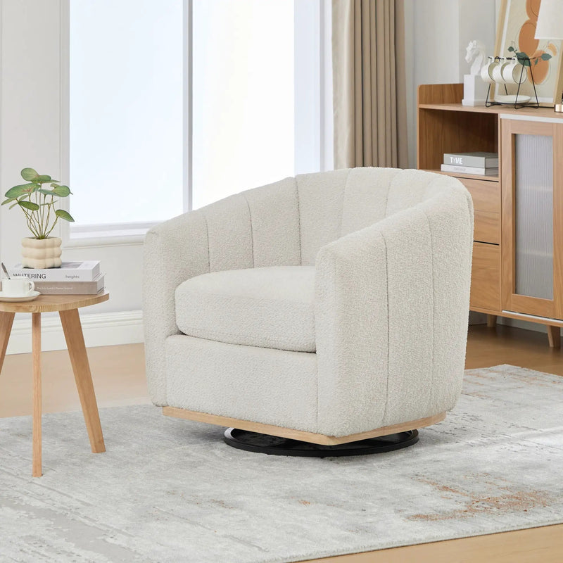 360 Degrees Swivel Upholstered Barrel Armchair For Living Room - Ivory by HouseOfZazla