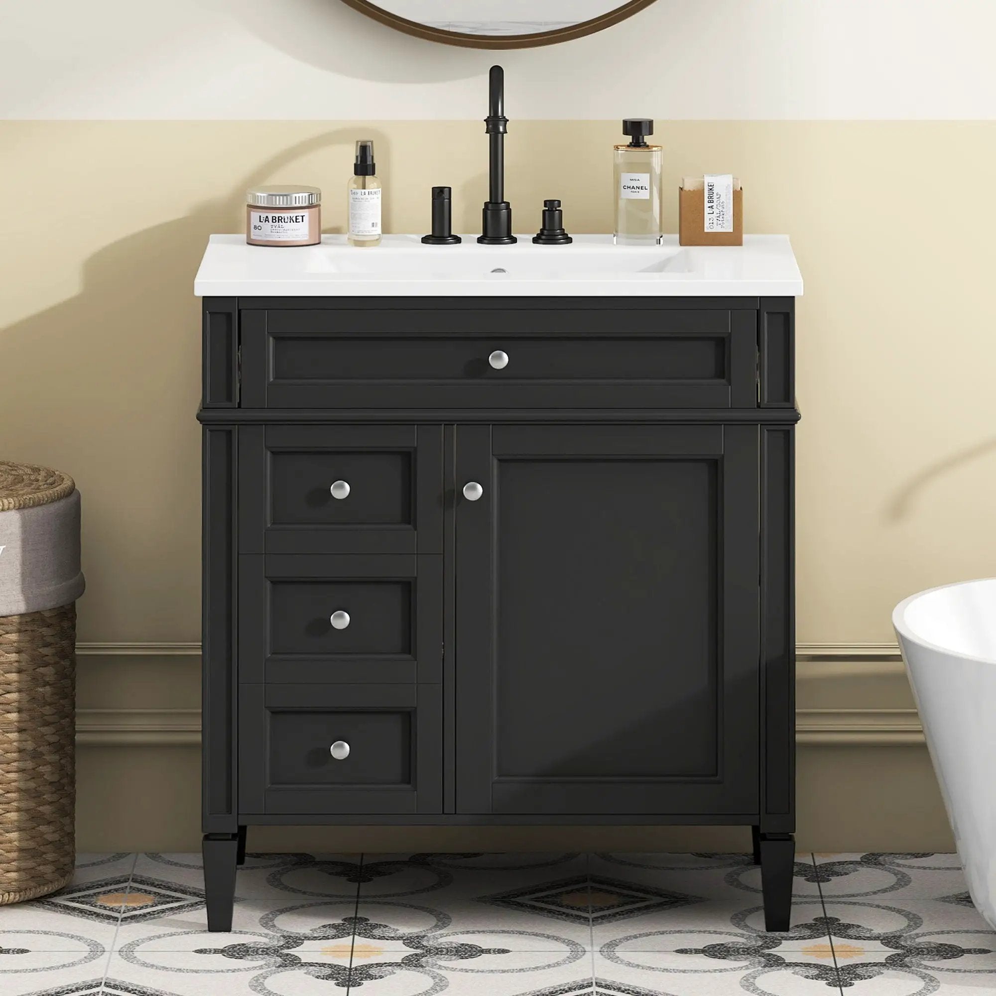 Bathroom Vanity With Top Sink, Storage Cabinet With 2 Drawers, Tip Out Drawer by Unique Piece Furniture