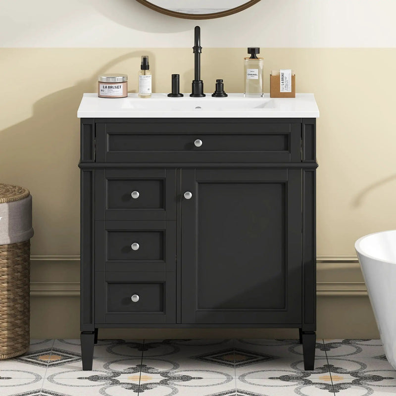 Bathroom Vanity With Top Sink, Storage Cabinet With 2 Drawers, Tip Out Drawer by Unique Piece Furniture