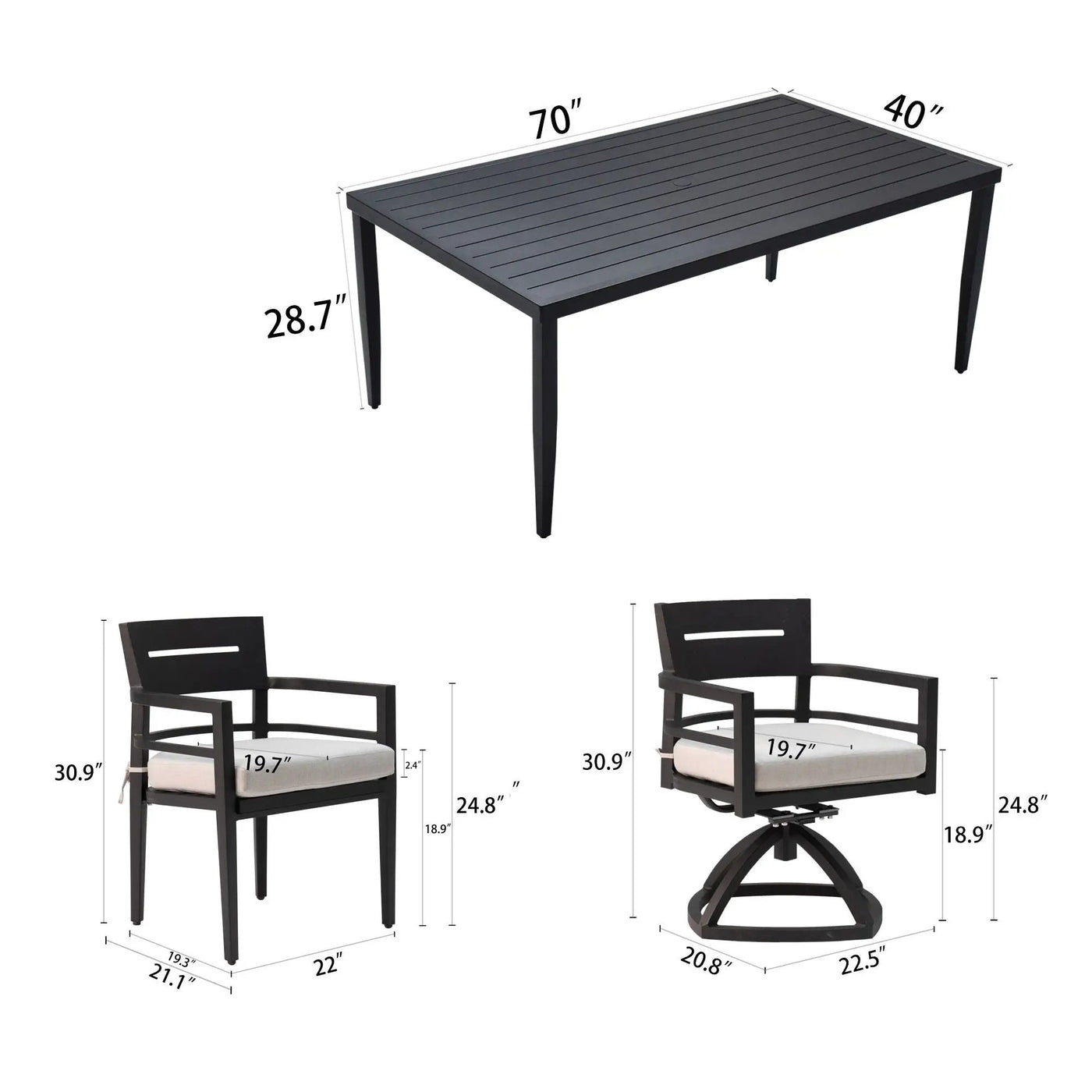 Outdoor Modern Dining Set, Chairs Sunbrella Cushioned And Dining Table With Umbrella Hole by HouseOfZazla