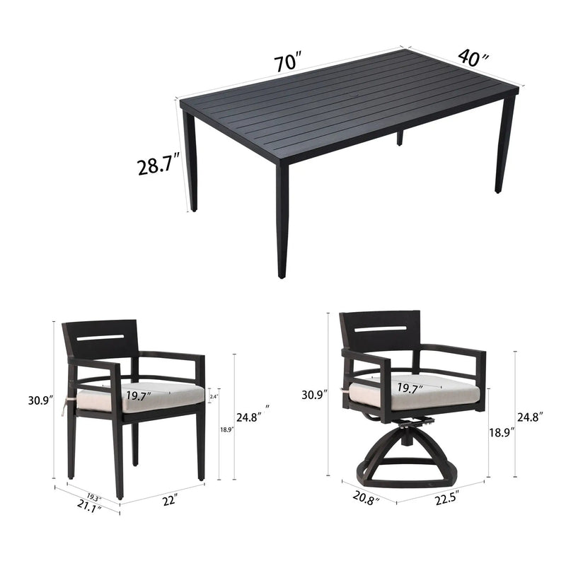 Outdoor Modern Dining Set, Chairs Sunbrella Cushioned And Dining Table With Umbrella Hole by HouseOfZazla