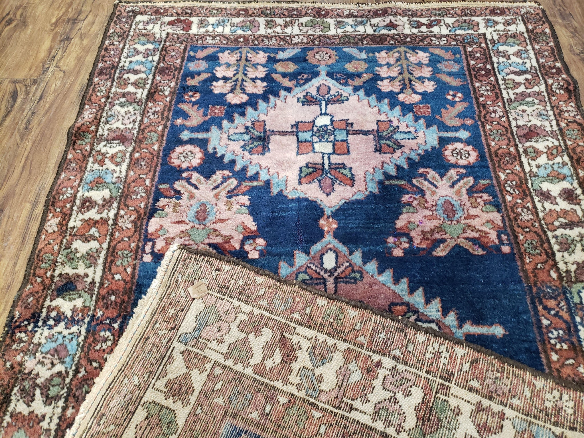 Blue Vintage Persian Hamadan Rug, Wool, Hand-Knotted, 4x6 ft by Jewel Rugs