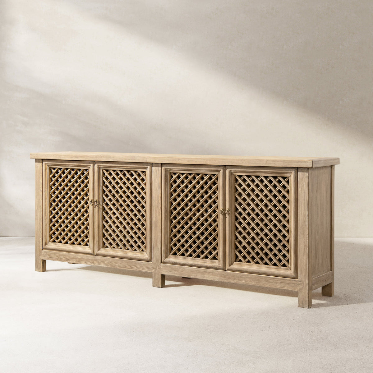Arden 97" Extra Long Reclaimed Pine Lattice Front Sideboard – Heritage Light, photo 3 of 10