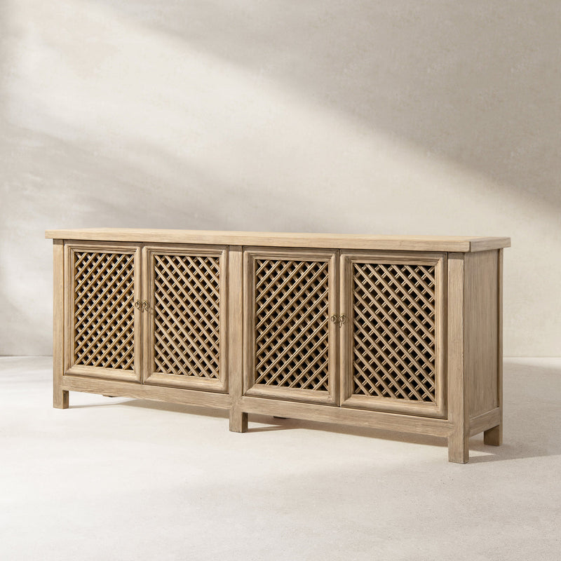 Arden 97" Extra Long Reclaimed Pine Lattice Front Sideboard – Heritage Light, photo 3 of 10