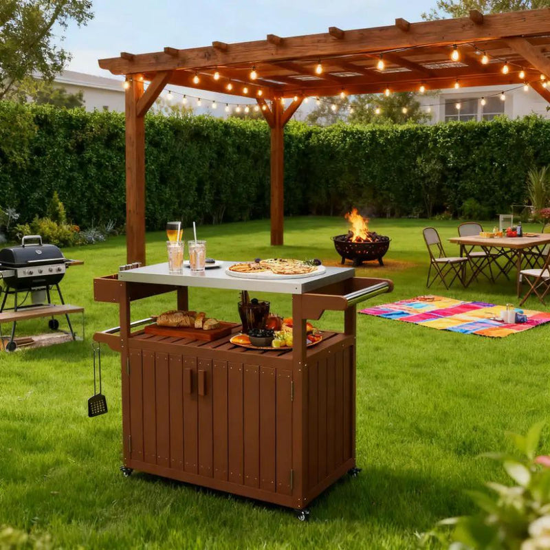 Easy to Move Outdoor Table Top Bar Cart with Storage and Wheels by HouseOfZazla